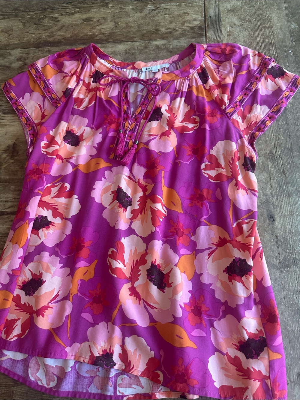 DR2 Pink Fuchsia Floral Tie-Neck Cap Sleeve Top
